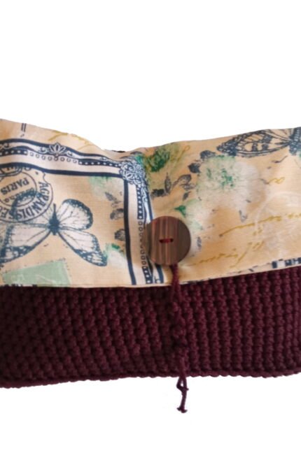 Χειροποίητη πλεκτή τσάντα ώμου με ύφασμα