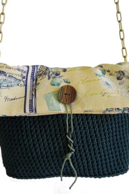 Χειροποίητη πλεκτή τσάντα ώμου ή χιαστί με ύφασμα