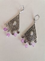 Σκουλαρίκια με Λιλά Jade και Ατσάλινα Φλουράκια - Image 5