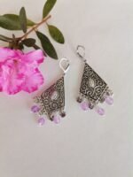 Σκουλαρίκια με Λιλά Jade και Ατσάλινα Φλουράκια - Image 6