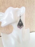 Σκουλαρίκια με Λιλά Jade και Ατσάλινα Φλουράκια - Image 2