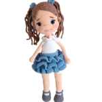 Πλεκτή χειροποίητη κούκλα (amigurumi) " Μανίνα" ύψους 38 εκ.