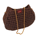 Απογευματινή - βραδινή τσάντα ώμου, με καφέ κορδόνι με χρυσό lurex