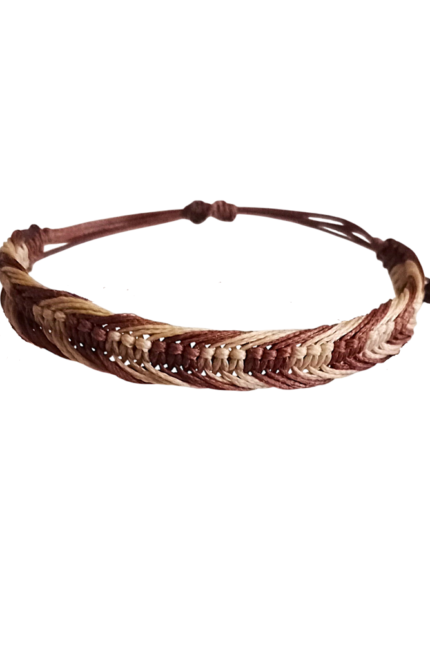 Γυναικείο βραχιόλι δίχρωμο μακραμέ σοκολά-μπεζ