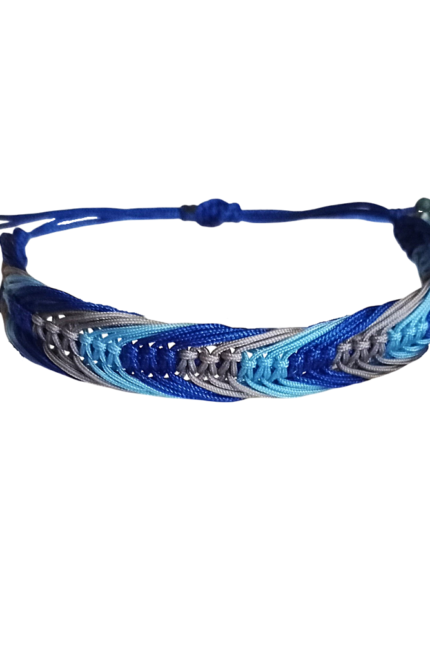 Γυναικείο βραχιόλι τρίχρωμο μακραμέ μπλε-γκρι-γαλάζιο