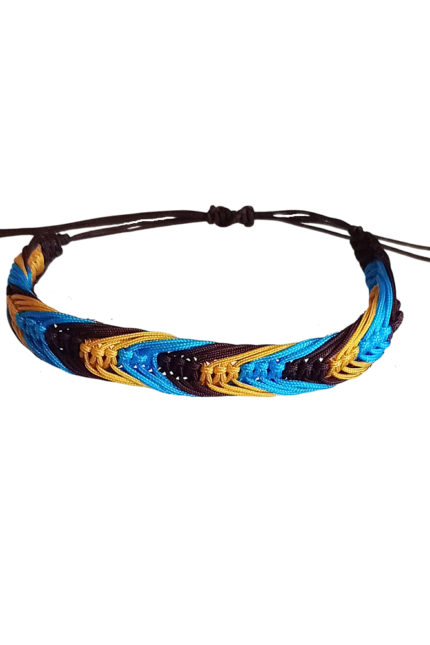Γυναικείο βραχιόλι τρίχρωμο μακραμέ καφέ-τυρκουάζ-κίτρινο