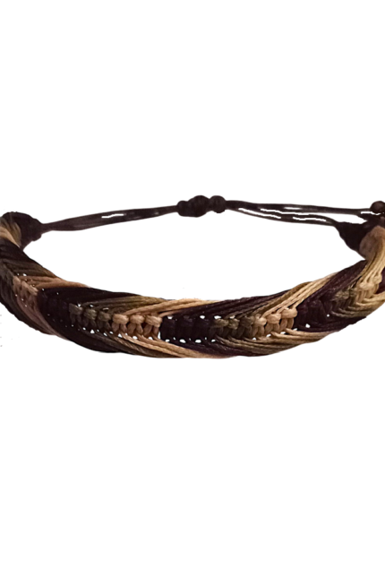 Γυναικείο βραχιόλι τρίχρωμο μακραμέ καφέ-χακί-μπεζ