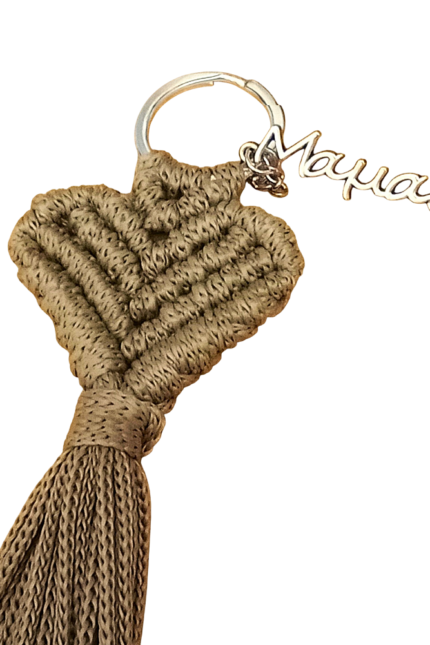 Μπρελόκ καφέ-πούρου μακραμέ καρδιά ΜΑΜΑ