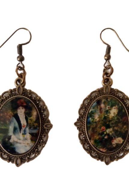 Χειροποίητα κρεμαστά σκουλαρίκια vintage με υγρό γυαλί