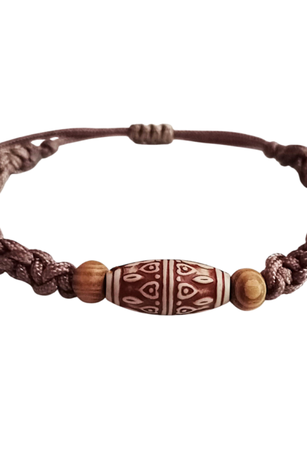 Βραχιόλι αντρικό σοκολά μακραμέ ξύλινη χάντρα ethnic