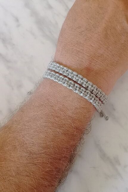 Βραχιόλια σετ αντρικά κορδόνι γκρι μακραμέ