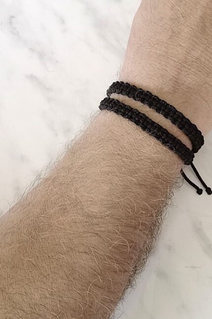 Βραχιόλια σετ αντρικά κορδόνι μαύρο μακραμέ