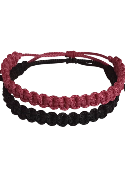 Βραχιόλια σετ αντρικά κορδόνι μαύρο-μπορντώ μακραμέ