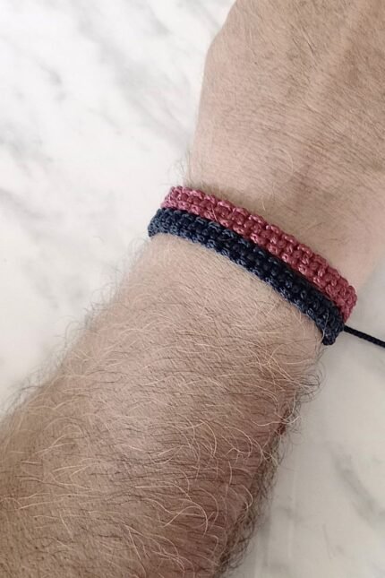 Βραχιόλια σετ αντρικά κορδόνι μαύρο-μπορντώ μακραμέ