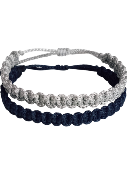 Βραχιόλια σετ αντρικά κορδόνι μπλε-γκρι μακραμέ
