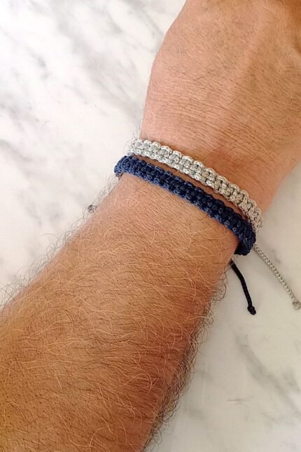 Βραχιόλια σετ αντρικά κορδόνι μπλε-γκρι μακραμέ