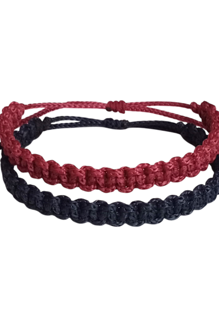 Βραχιόλια σετ αντρικά κορδόνι μπλε-μπορντώ μακραμέ