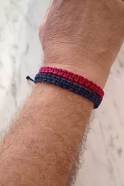 Βραχιόλια σετ αντρικά κορδόνι μπλε-μπορντώ μακραμέ