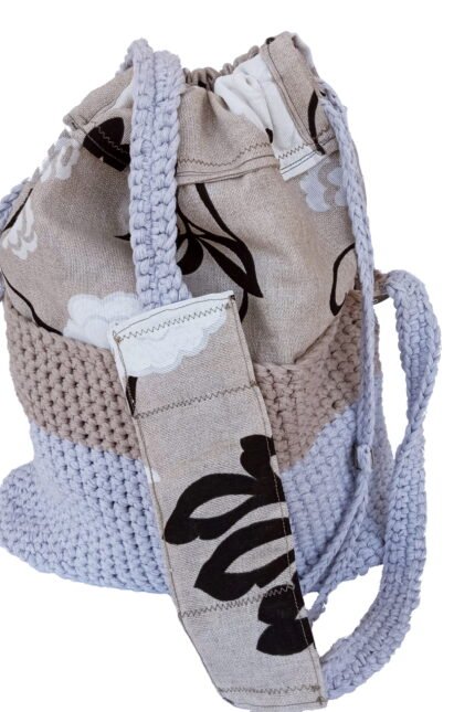 Χειροποίητη πλεκτή τσάντα ώμου με ύφασμα