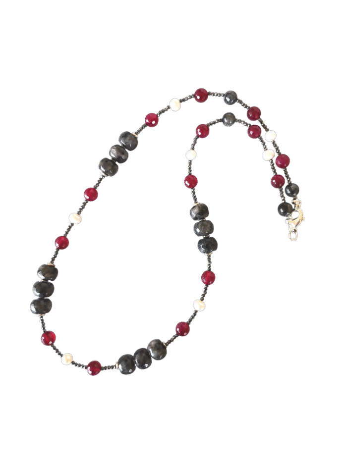 Κολιέ με Αχάτη Ruby, Αιματίτες και Λαρβικίτη - Image 1