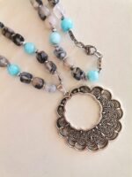 Κολιέ με Ασπρόμαυρο και Γαλάζιο Αχάτη - Image 3