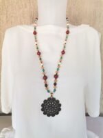 Ethnic Πολύχρωμο Κολιέ με Μοτίφ Λουλούδι - Image 2