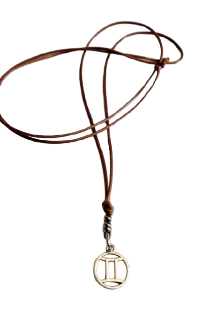 Αντρικό μενταγιόν καφέ ζώδιο Δίδυμοι μεταλλικό