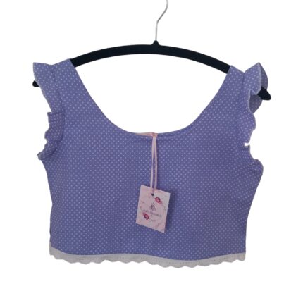 Χειροποίητο crop top πουά μωβ με βολάν