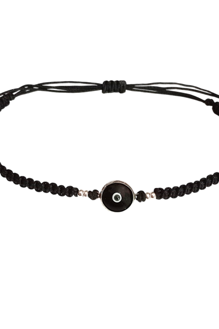 Βραχιόλι αντρικό μαύρο μακραμέ και ματάκι