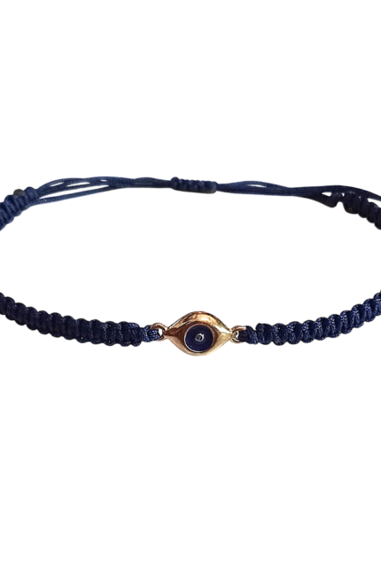 Βραχιόλι αντρικό μπλε μακραμέ και χρυσαφί ματάκι