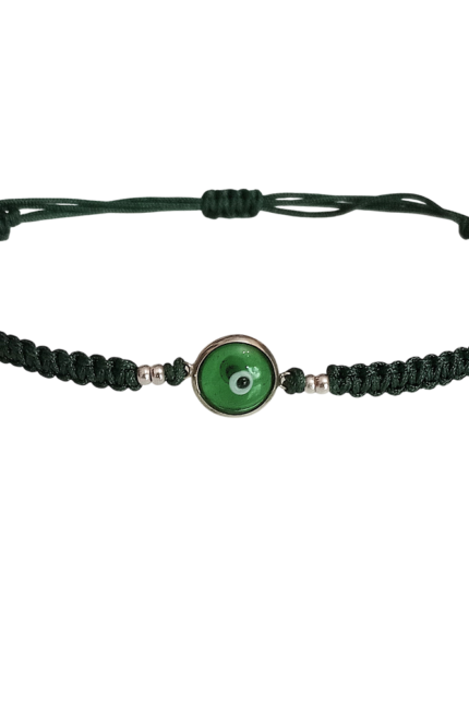 Βραχιόλι αντρικό πράσινο μακραμέ και ματάκι