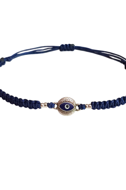 Βραχιόλι αντρικό μπλε μακραμέ και ματάκι σκαλίσματα