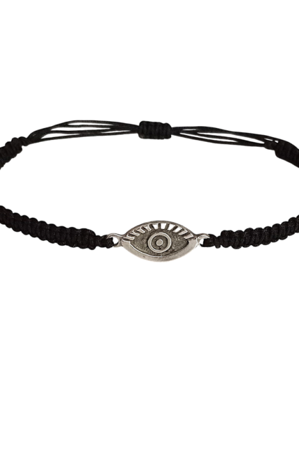 Βραχιόλι αντρικό μαύρο μακραμέ και αντικέ ματάκι