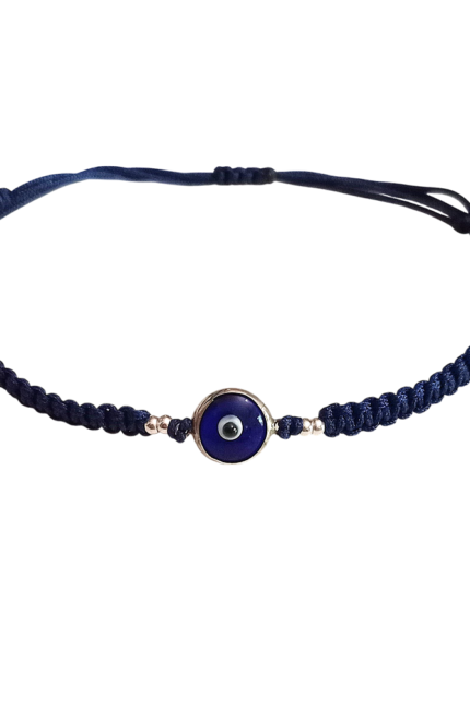 Βραχιόλι αντρικό με μπλε ματάκι και μακραμέ