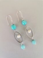 Σκουλαρίκια με Γαλάζιο Jade, Αχάτη και Μαργαριτάρια - Image 5