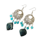 Σκουλαρίκια με Γαλάζιο Αχάτη και Ρόμβο Φίλντισι