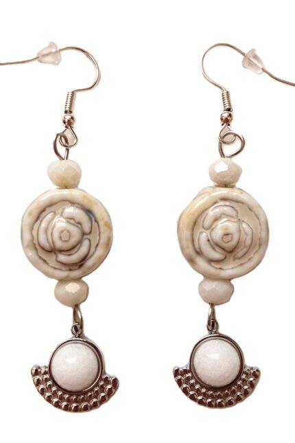 Χειροποίητα κρεμαστά σκουλαρίκια από κεραμικό και ατσάλι