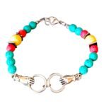 Χειροποιητο Βραχιολι με Ημιπολυτιμους λιθους Λαβα και Αιματιτη και ατσαλινα χερακια με κρικους