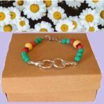 Χειροποιητο Βραχιολι με Ημιπολυτιμους λιθους Λαβα και Αιματιτη και ατσαλινα χερακια με κρικους - Image 8