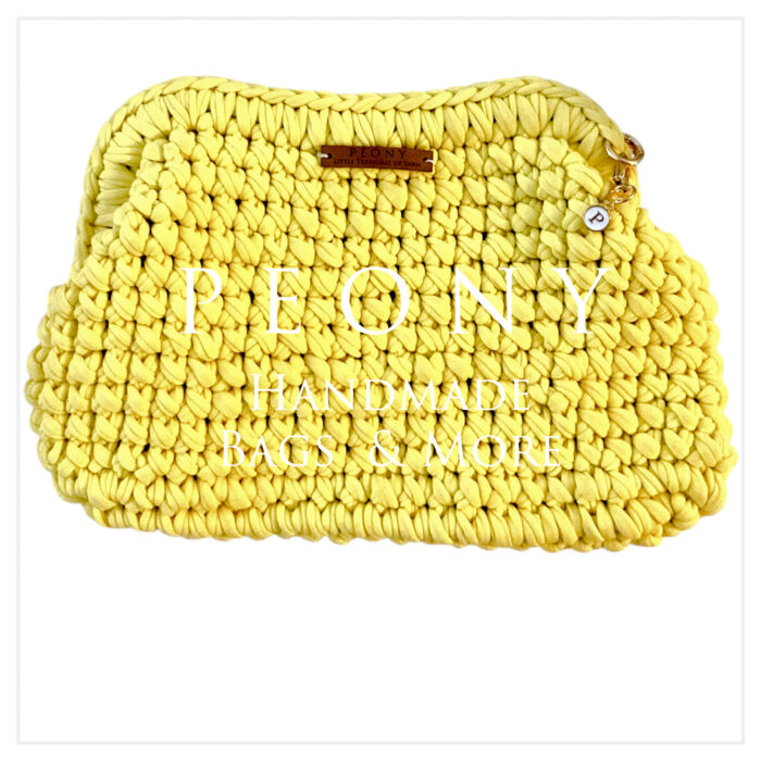 Χειροποίητη πλεκτή κίτρινη τσάντα τύπου clutch