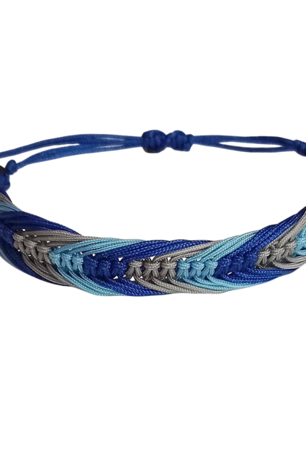 Βραχιόλι αντρικό τρίχρωμο μακραμέ, μπλε γκρι γαλάζιο