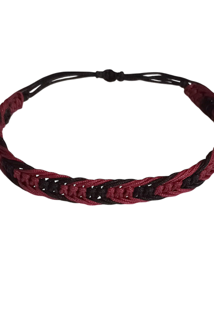 Βραχιόλι αντρικό δίχρωμο μακραμέ, μαύρο-μπορντώ