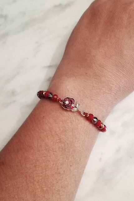 Γυναικείο βραχιόλι τριαντάφυλλο με σμάλτο και κρύσταλλα