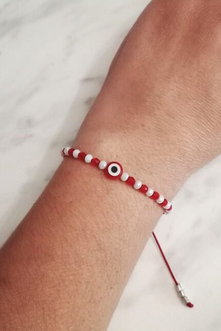 Γυναικείο βραχιόλι με κόκκινο ματάκι και κρύσταλλα