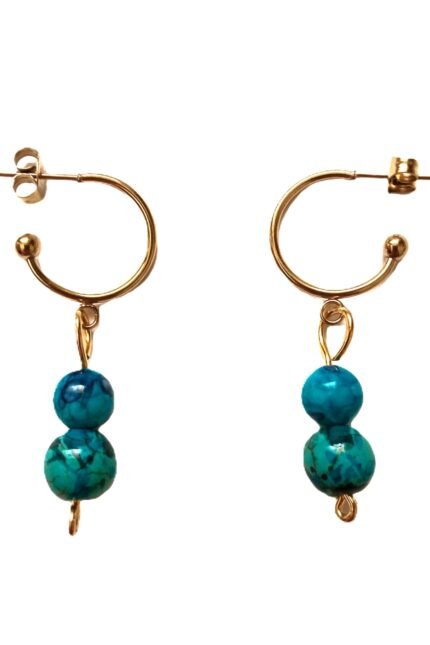 Σκουλαρίκια κρίκοι ατσάλινοι με χαολίτη μπλε