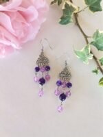 Κρεμαστά Σκουλαρίκια με Μωβ και Λιλά Jade - Image 5