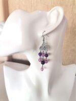 Κρεμαστά Σκουλαρίκια με Μωβ και Λιλά Jade - Image 2