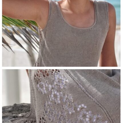 Πλεκτή tunic με τιράντες και δαντελωτή πλέξη – κοντινές λεπτομέρειες