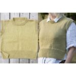 Χειροποίητο πλεκτό γιλέκο χωρίς μανίκια, με στρογγυλή λαιμόκοψη και rib τελειώματα, φορεμένο πάνω από πουκάμισο