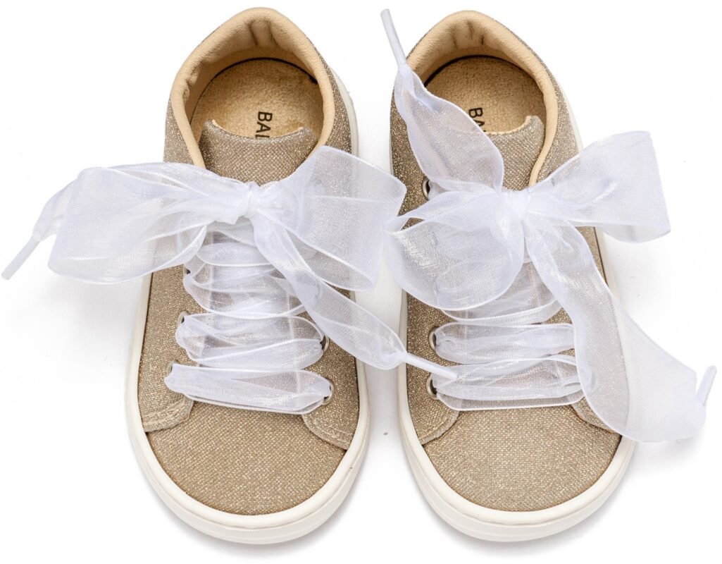 Babywalker Βαπτιστικά Sneaker από Ύφασμα και Δέσιμο Κορδέλα BW4864 Πλατίνα 1